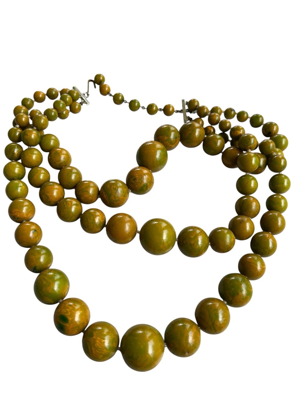 Vintage Multi-Strand Marbled Greed Necklace - Picture 2 of 6